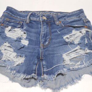 AMERICAN EAGLE SUPER STRETCH DESTROYED MIDI DENIM JEAN CUTOFF SHORTS SIZE 6 👩